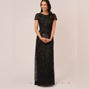 Adriana Papell Black Sequin Floor Length Gown